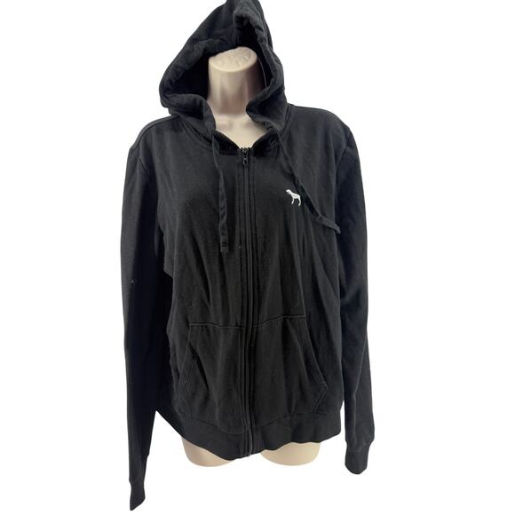 Victoria's Secret Pink Dog Logo Leopard Sequins Bling Black Full Zip Hoodie - Picture 6 of 6